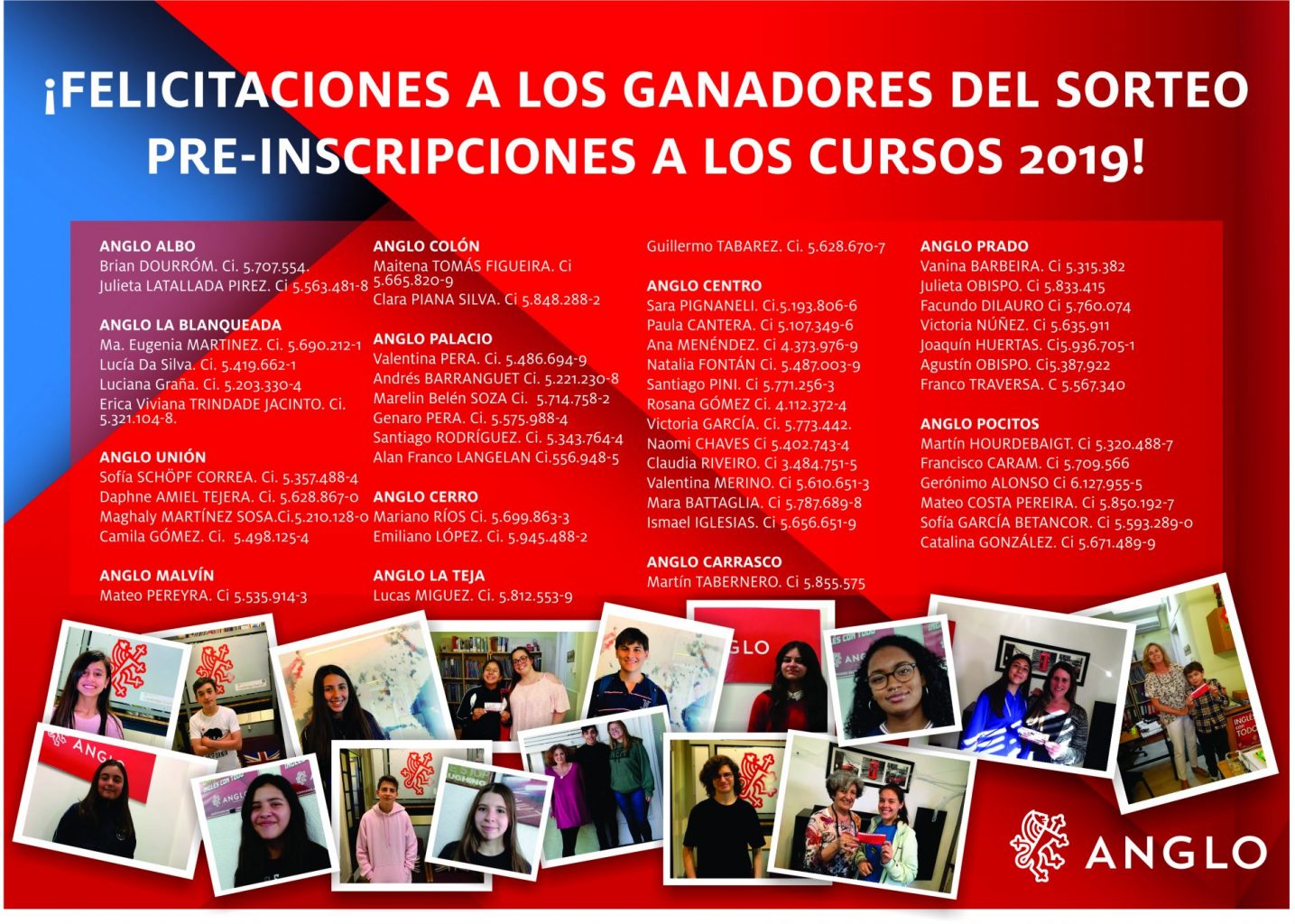 Ganadores Pre Inscripciones cursos 2019